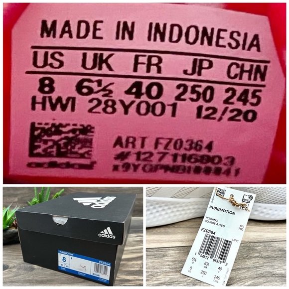 NIB Adidas Puremotion Running Inspired Athletic Sneaker White Pink Red Womens 8 - Picture 10 of 12